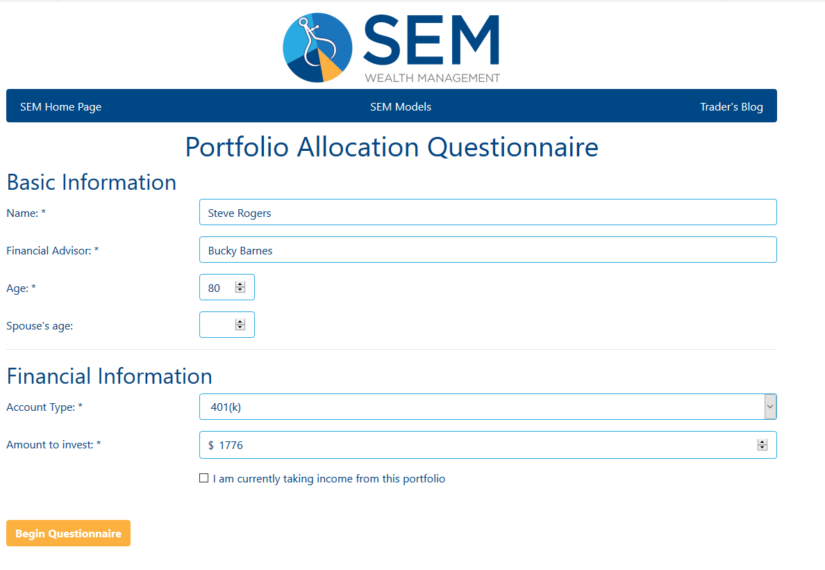SEM's New Risk Questionnaire